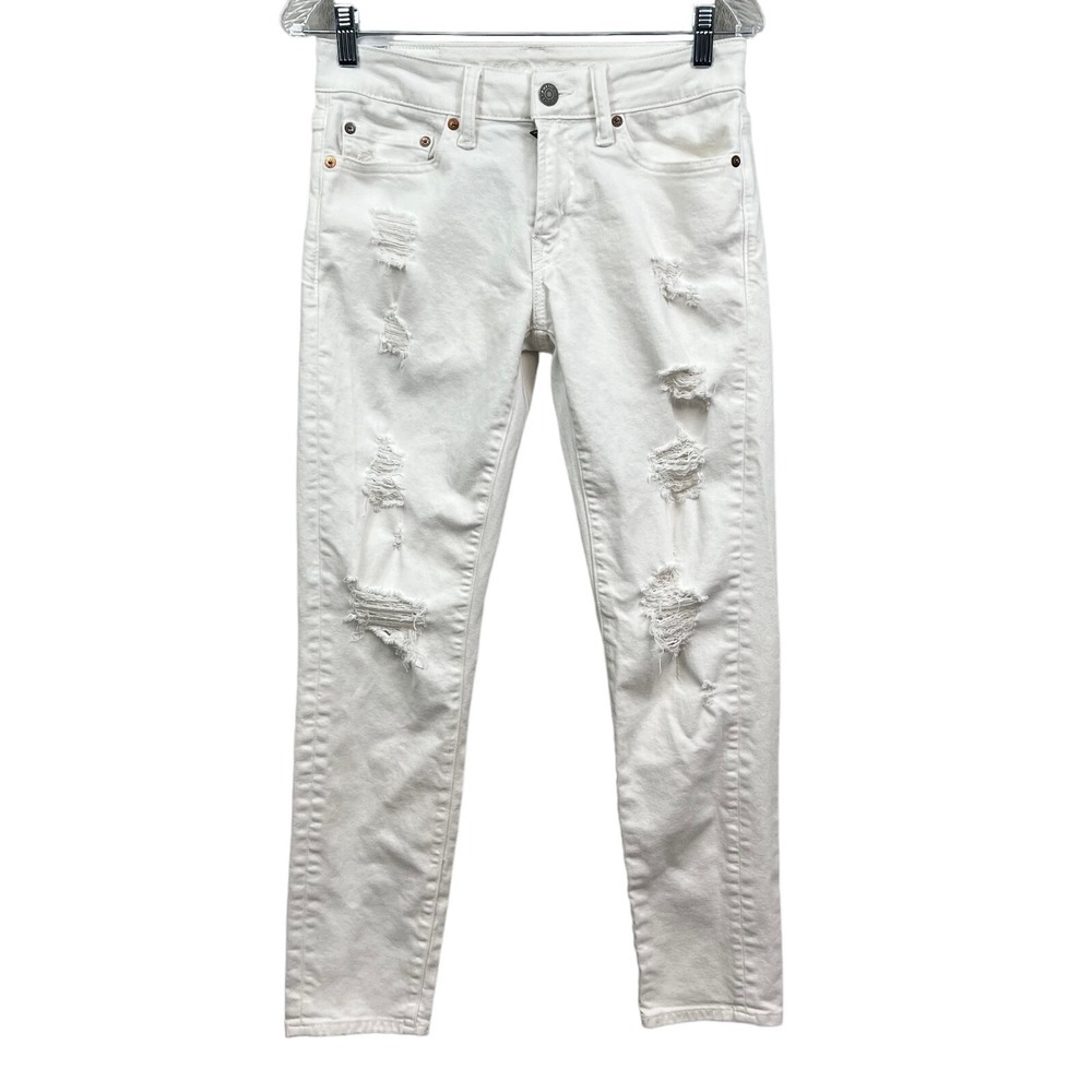 American Eagle Jeans Next Level Air Flex Distressed Raw White Women Size 28x30*